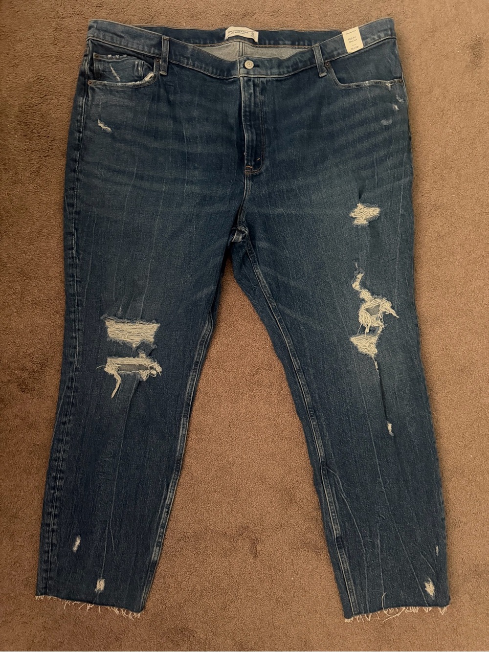 New! Abercrombie and Fitch High Rise Mom Jean Tapered Distressed Jeans Tall Long